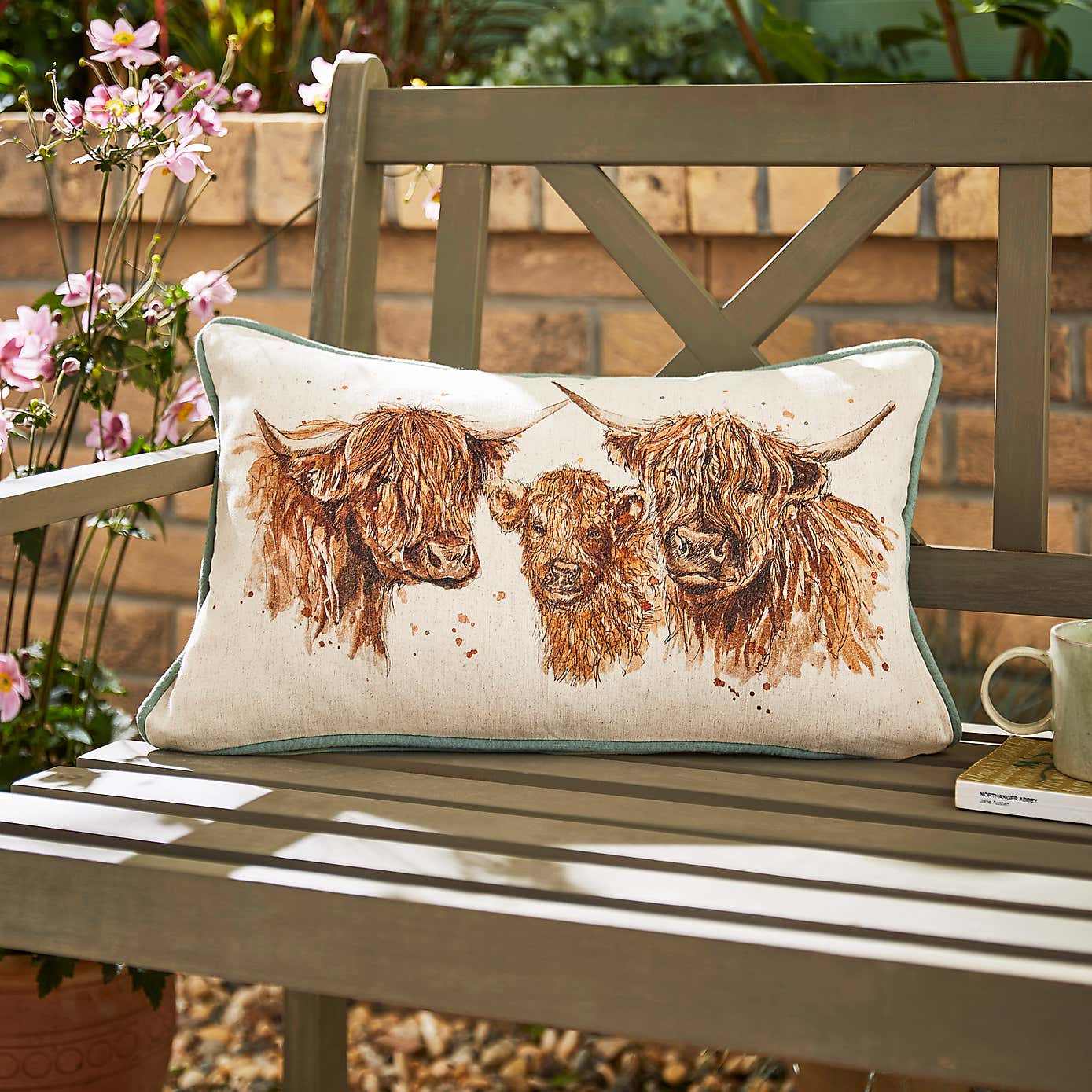 Highland Cow Family Outdoor Rectangle Cushion
