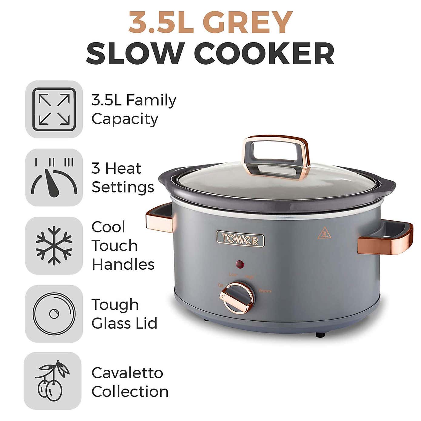 Tower 3.5L Grey Cavaletto Slow Cooker