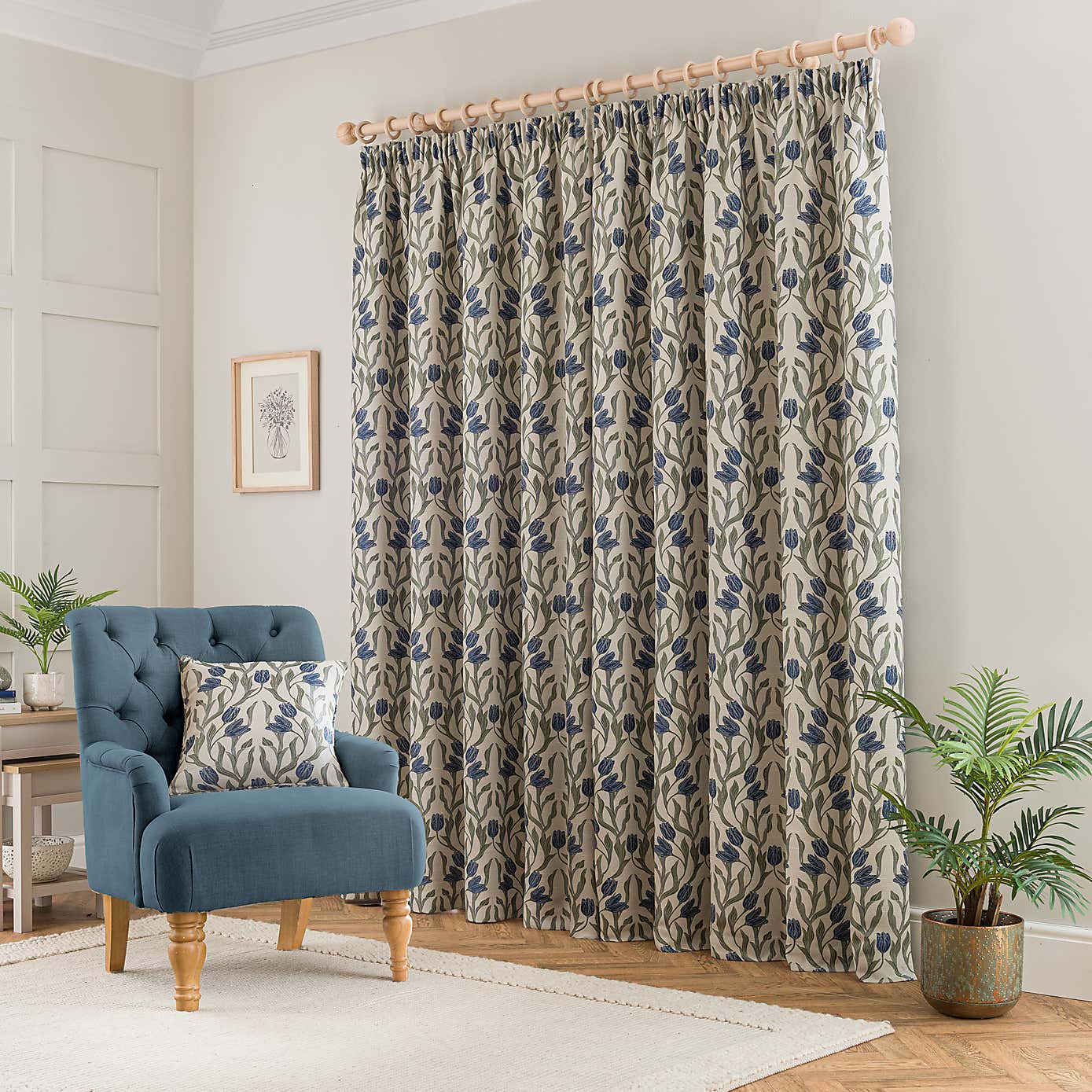 Tulip Jacquard Pencil Pleat Curtains