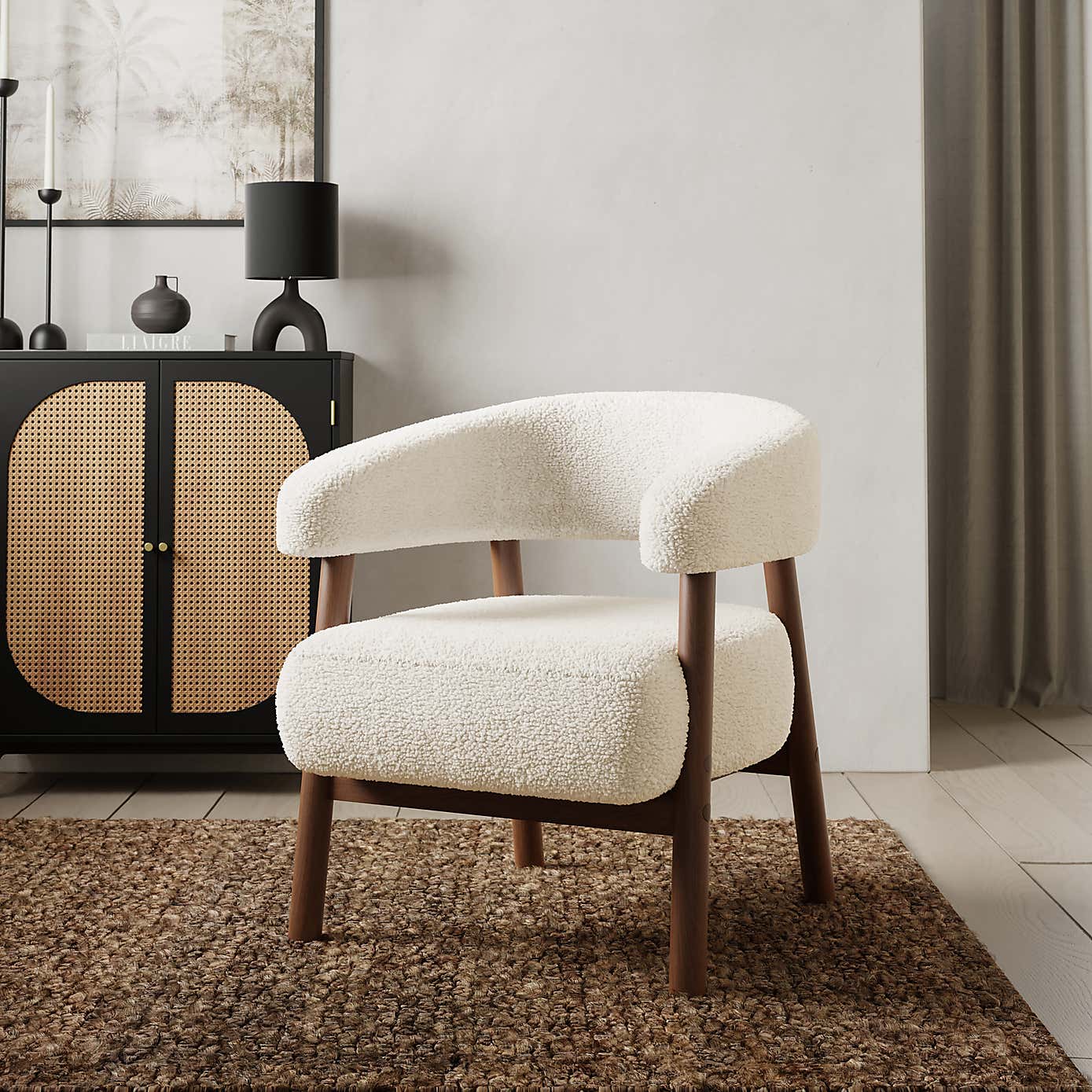 Cleo Curved Sherpa Accent Chair, Ivory