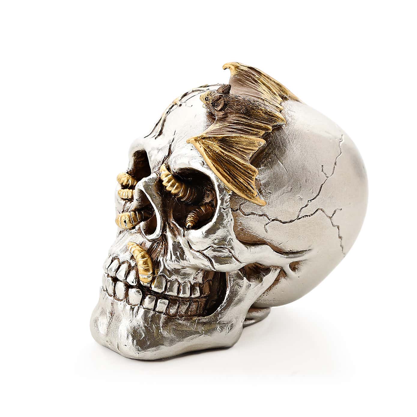 Skull with Bat Resin Ornament