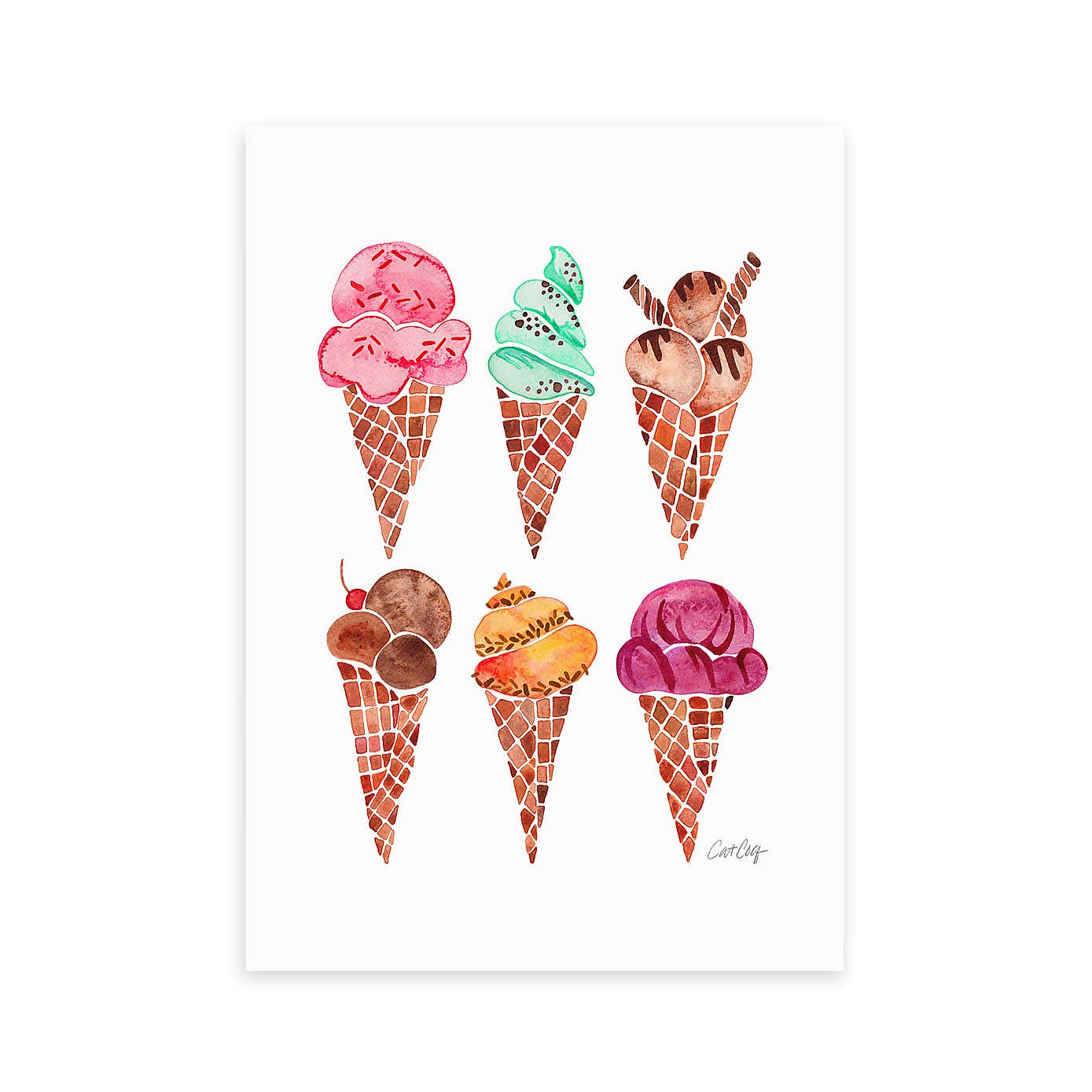 East End Prints Rainbow Ice Cream Cones Print