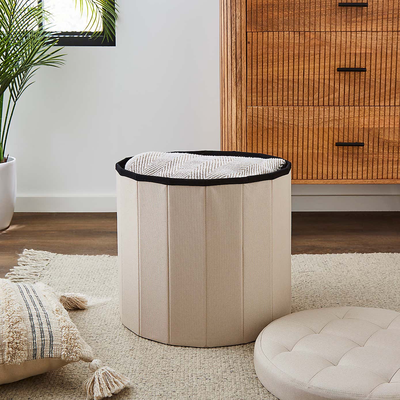 Round Grey Shoe Storage Ottoman
