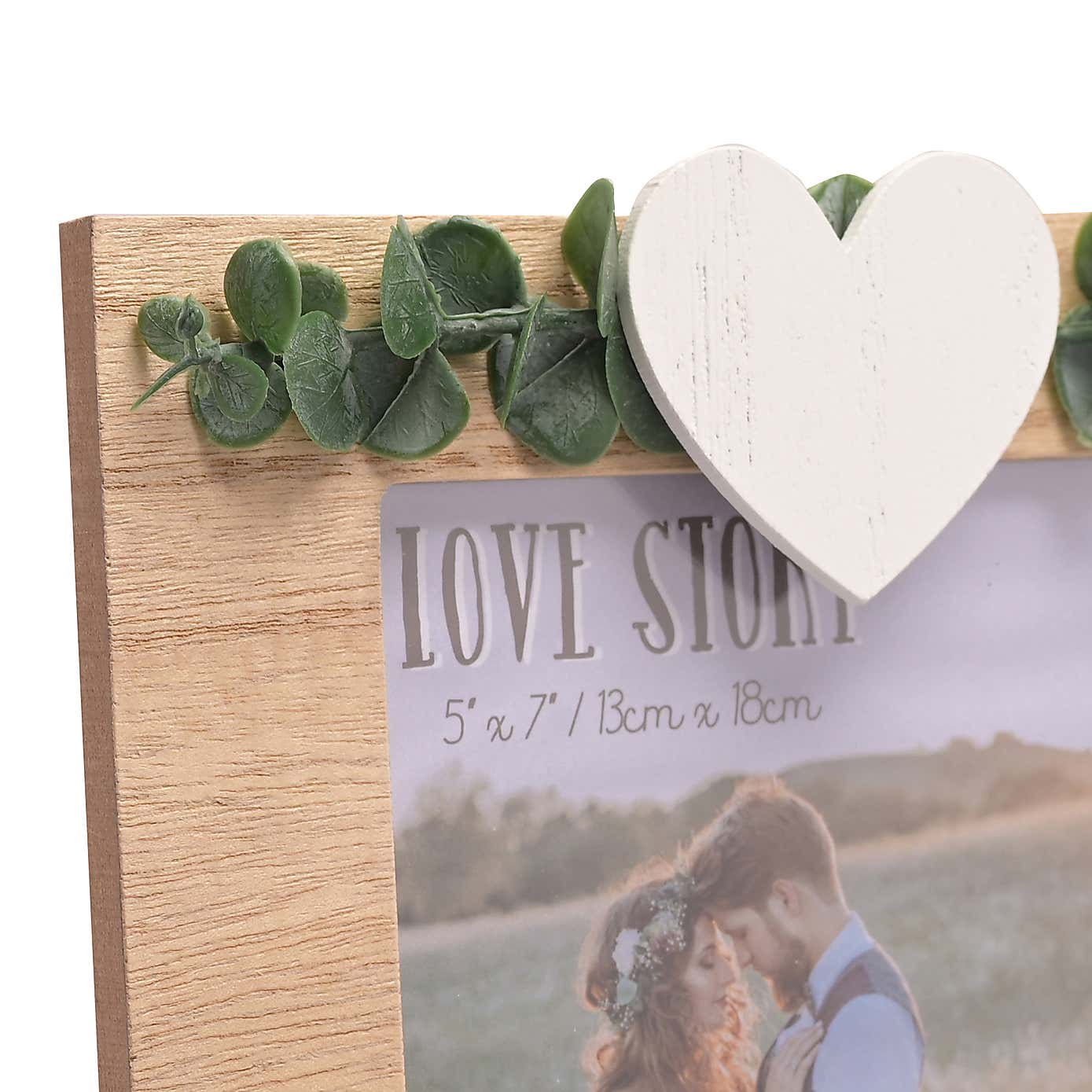 Love Story Rustic Photo Frame with Heart & Leaves