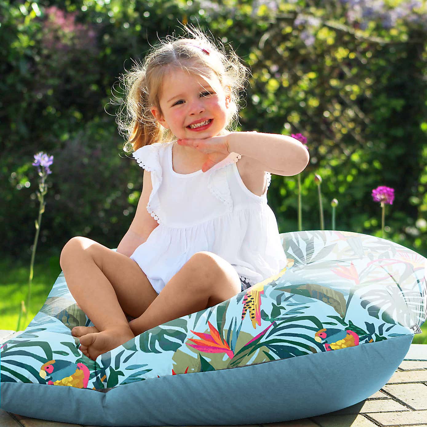 rucomfy Jungle Birds Printed Square Indoor Outdoor Floor Cushion