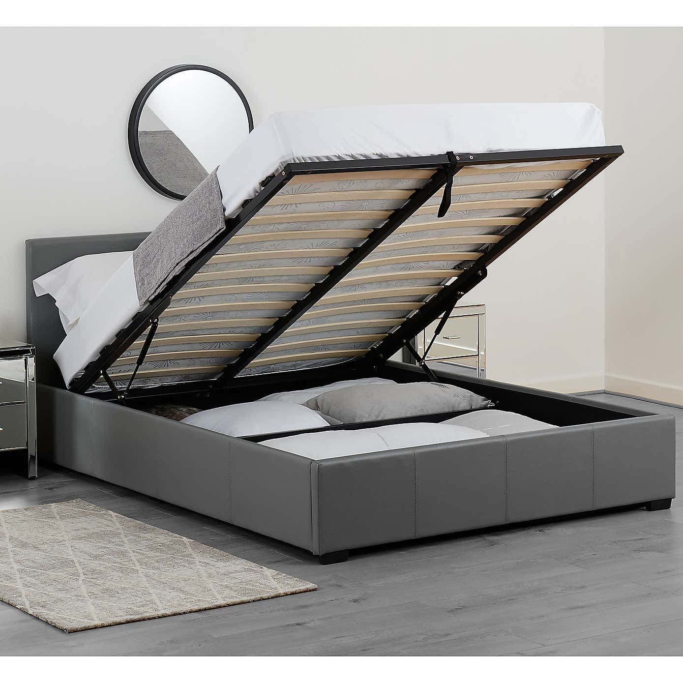 Waverley Faux Leather Ottoman Bedstead - Grey