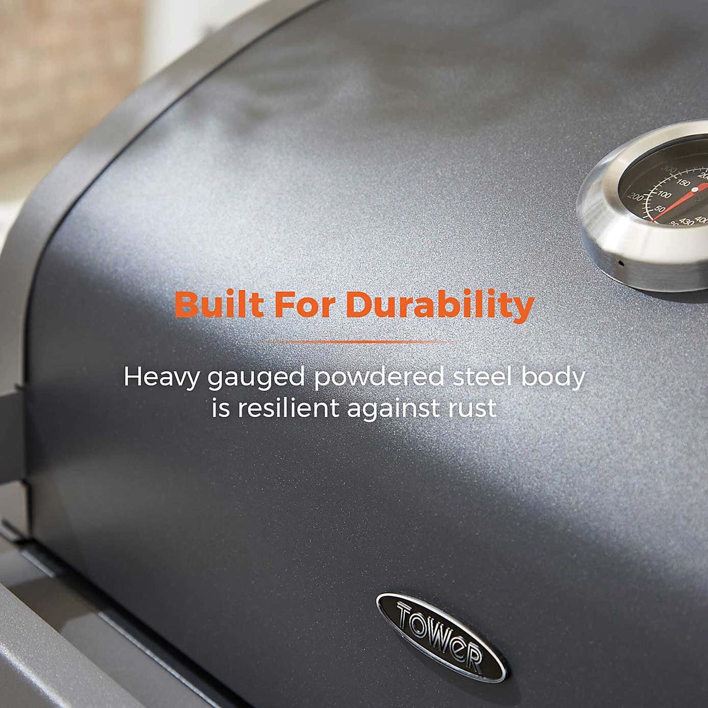 Tower Stealth 3000 Three Burner Gas BBQ with Side Burner, Grey Steel