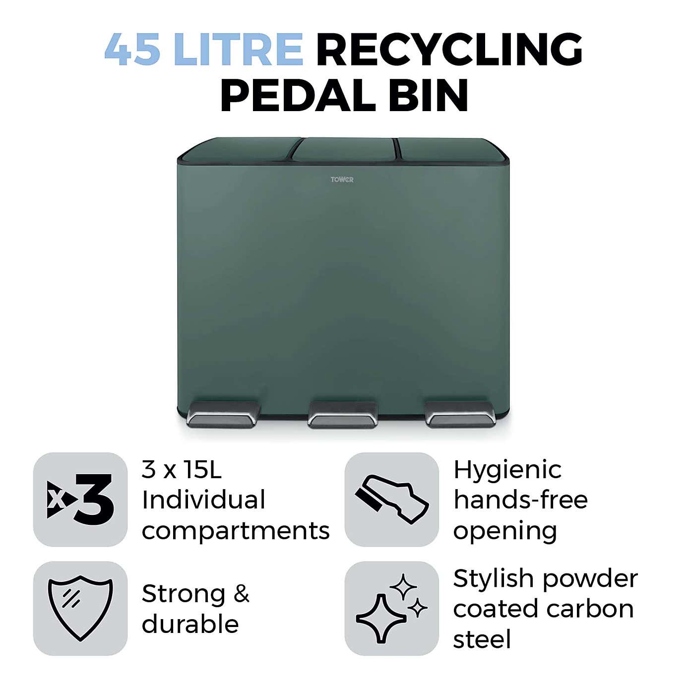 Tower 45L Recycling Pedal Bin