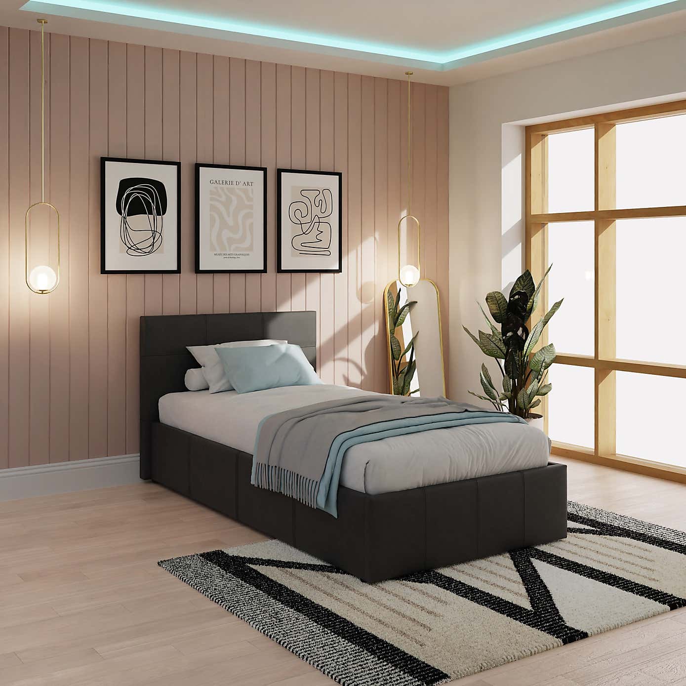 Side Lift Ottoman Bed Frame, Faux Leather