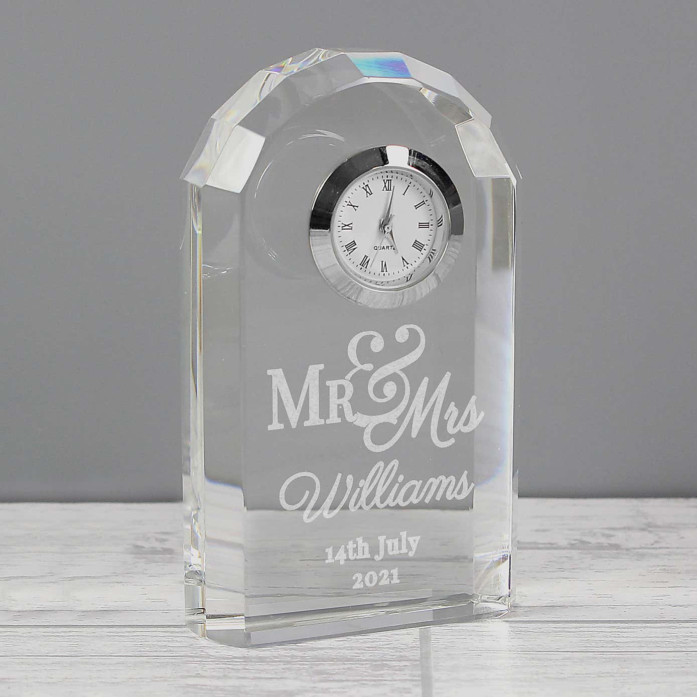 Personalised Mr and Mrs Crystal Clock