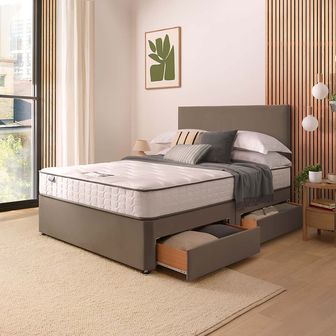 Silentnight 2 Drawer Divan Bed With Velvet Paris Headboard