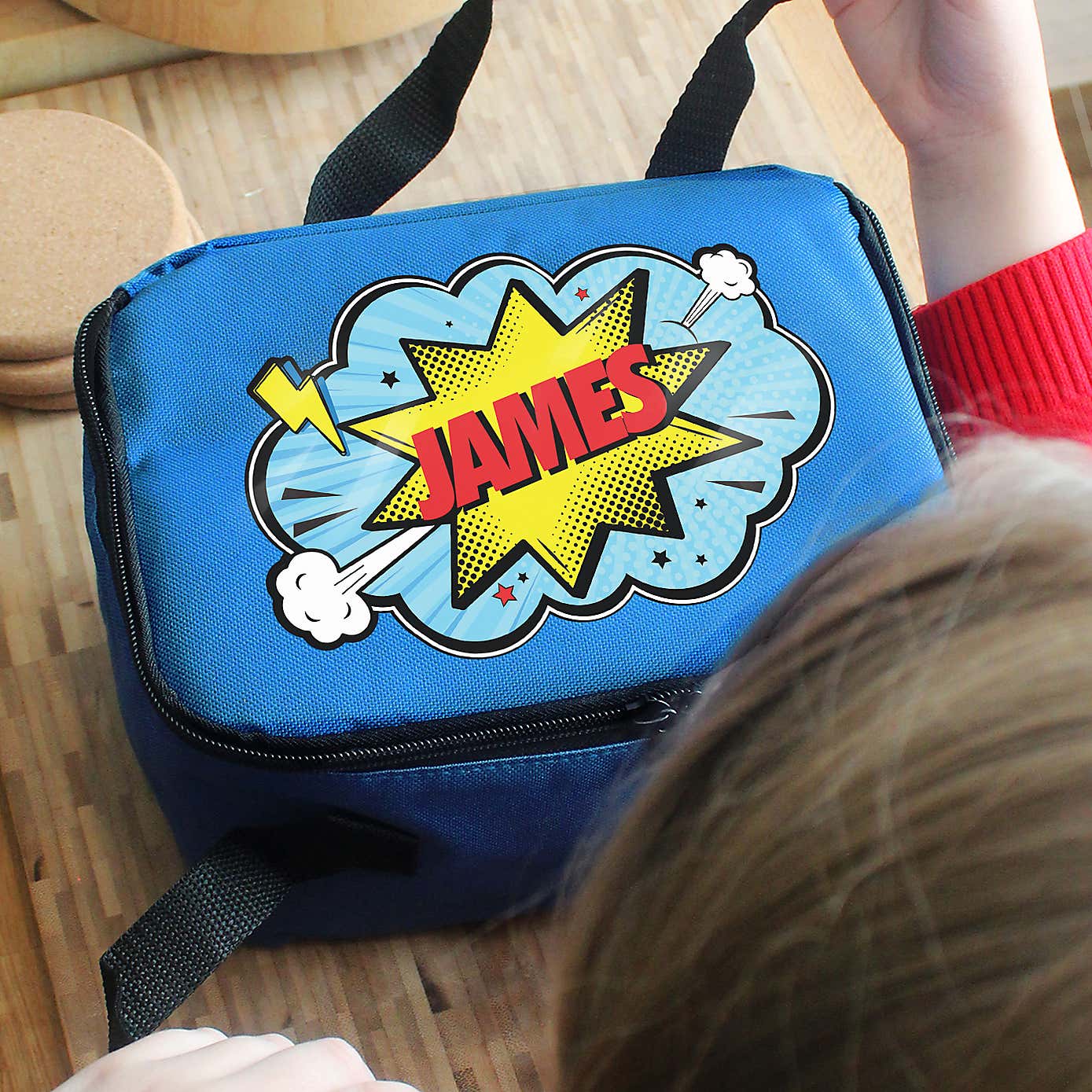 Personalised Blue Superhero Lunch Bag