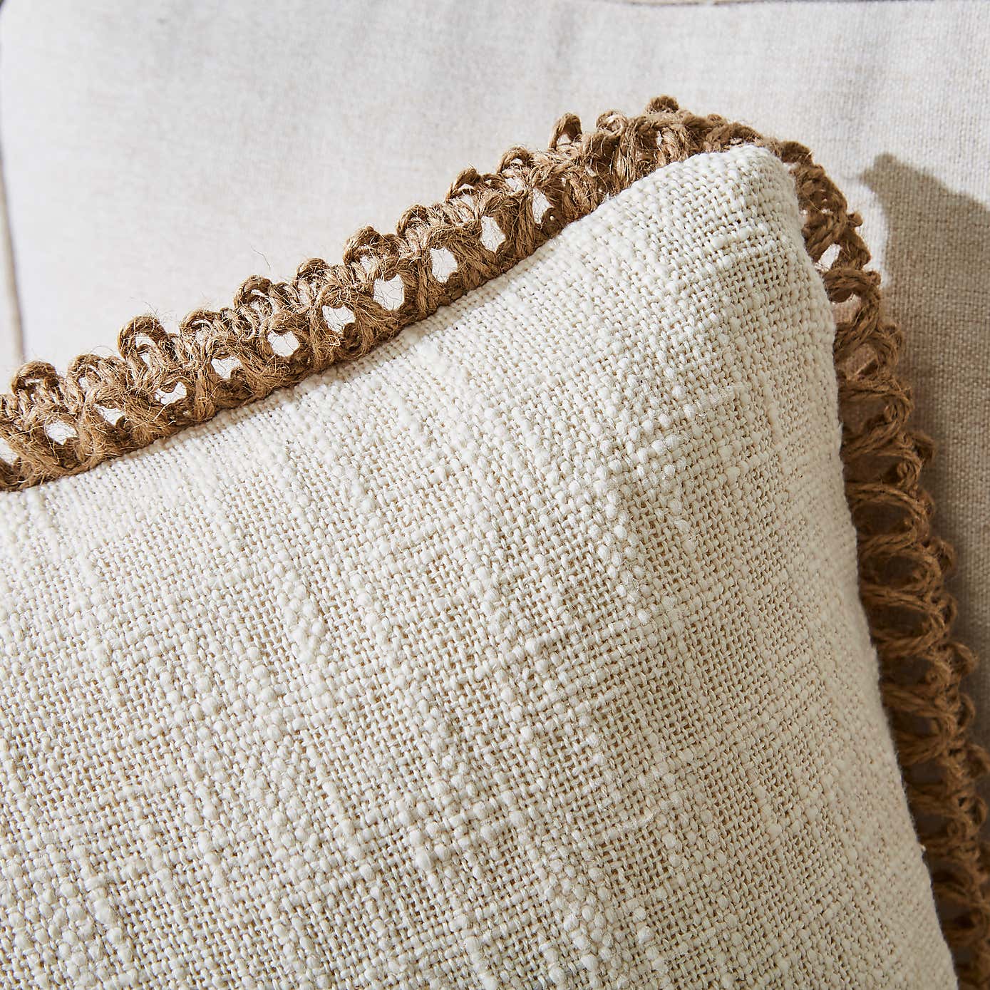 Jute Scallop Trim Cotton Square Cushion