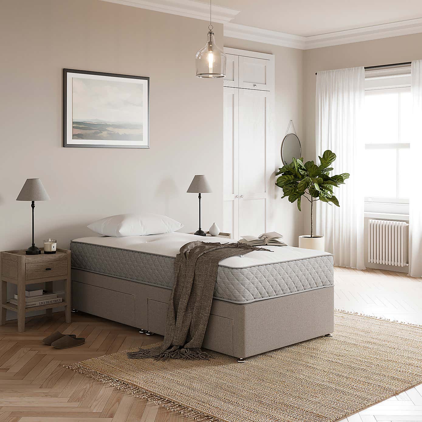 Fogarty Open Coil Memory Foam Mattress Divan Set, Faux Linen