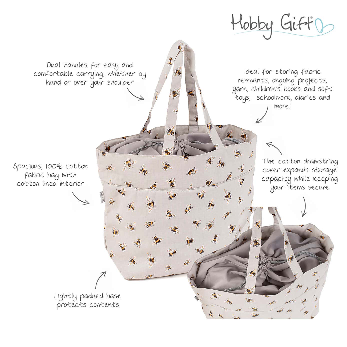 Hobby Gift Bee Large Drawstring Craft Bag