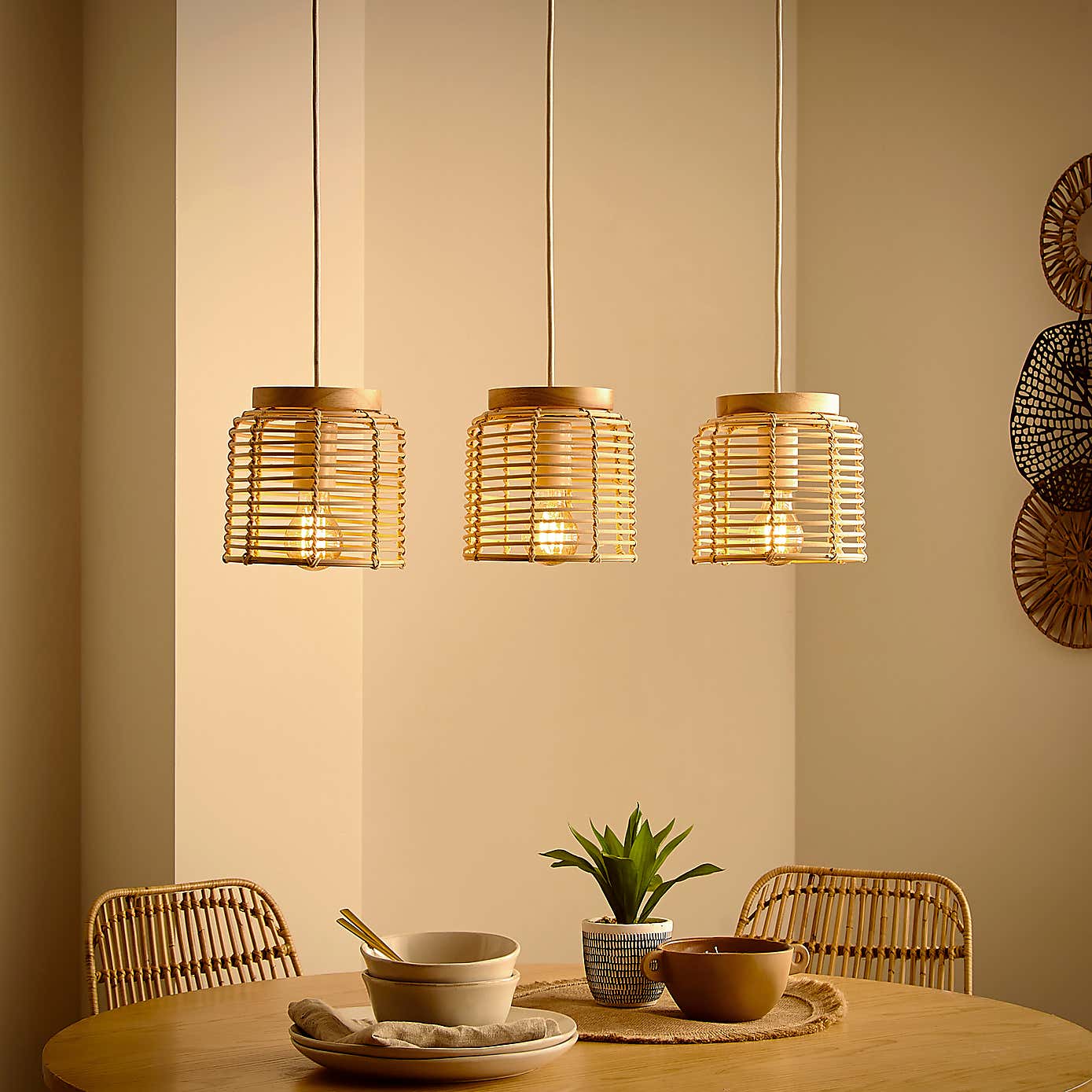 Emil Rattan 3 Light Diner Ceiling Light