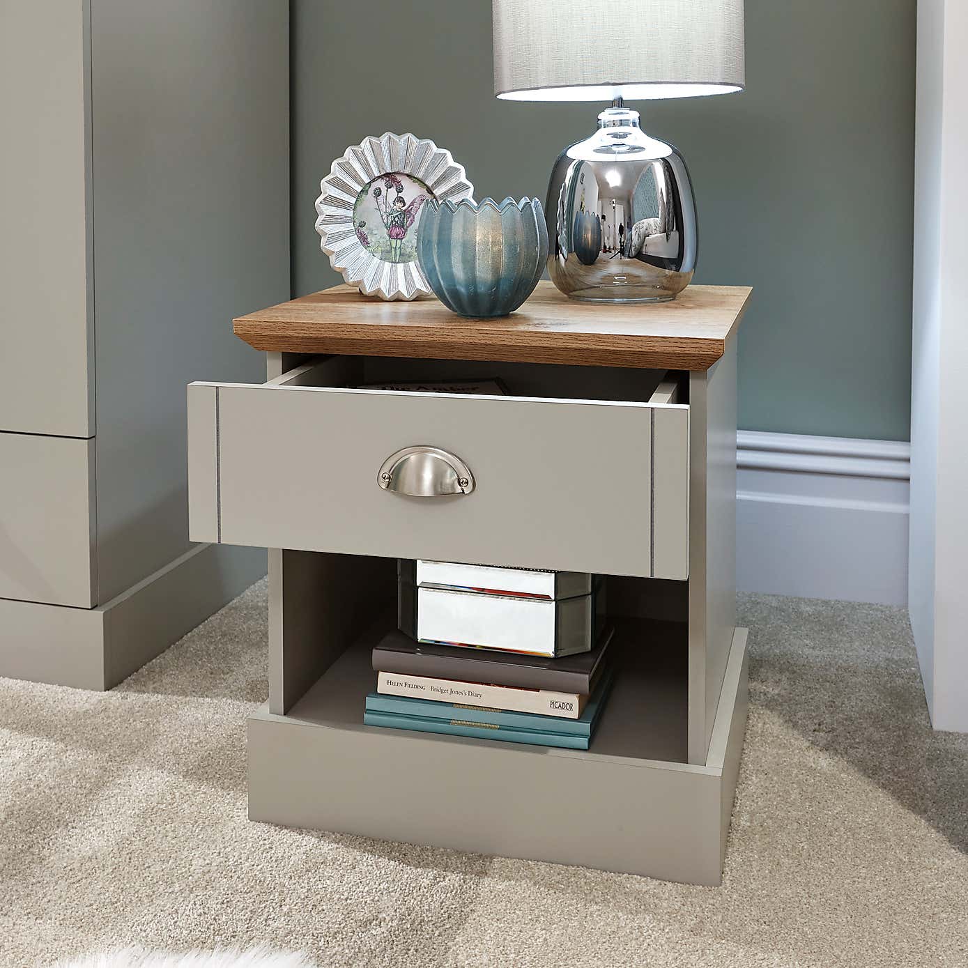Kendal 1 Drawer Bedside Table, Grey