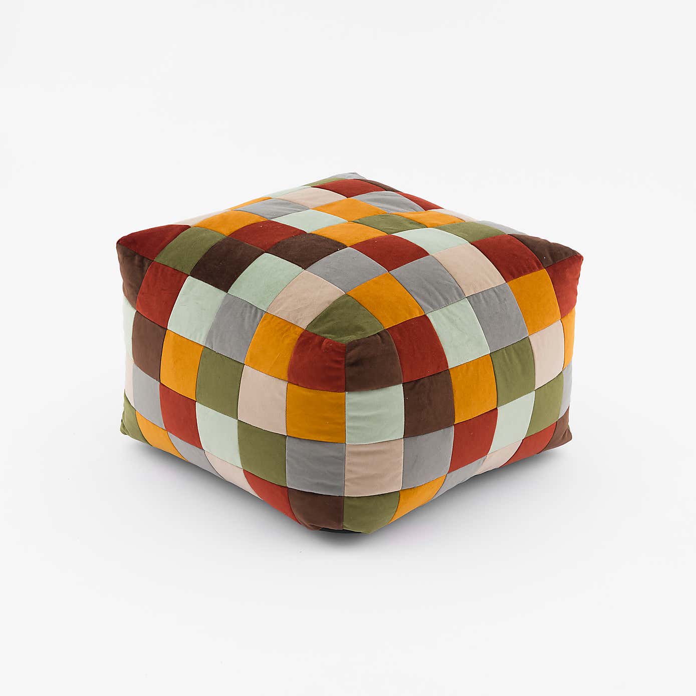 Eliza Blue Patchwork Cube Pouffe