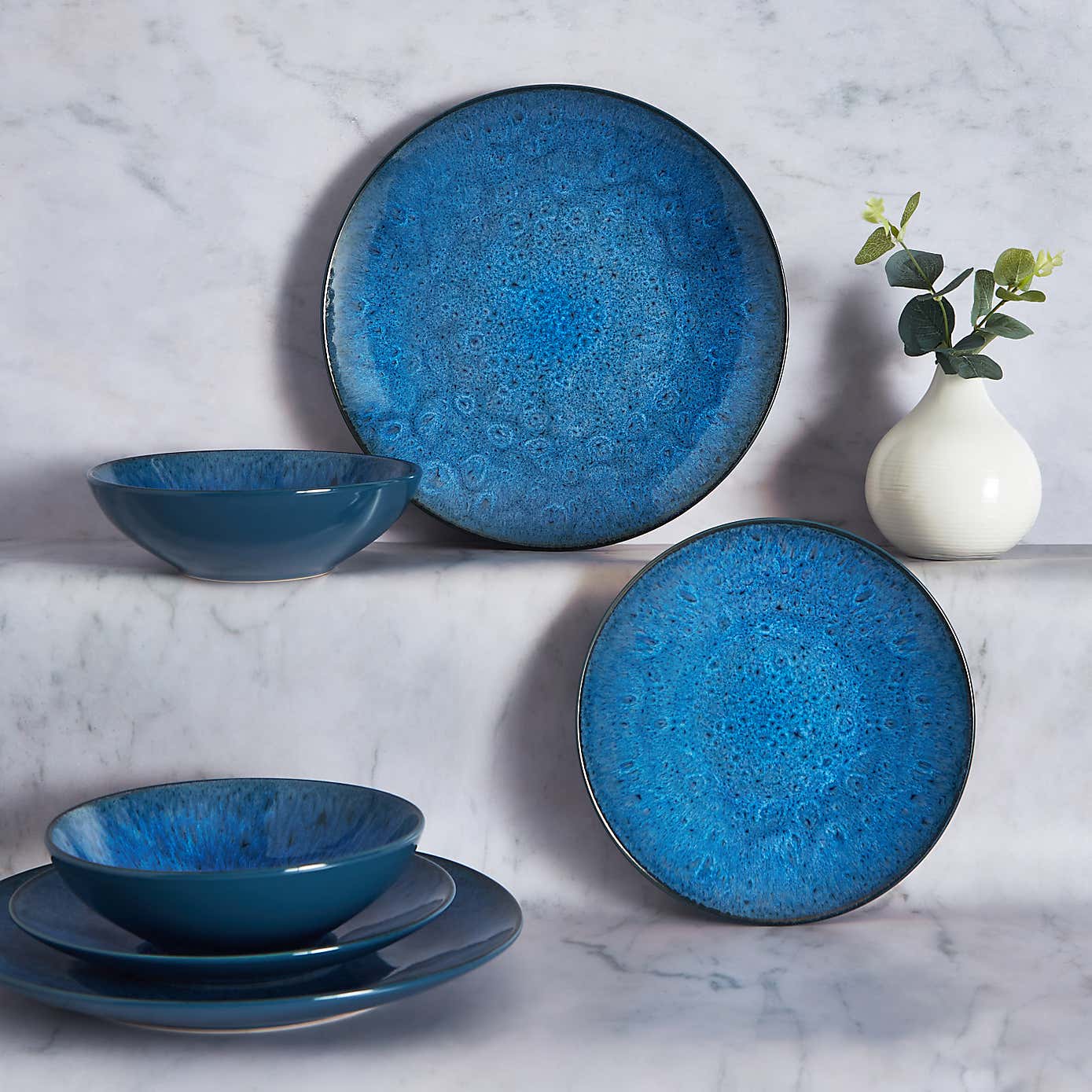 Mid Reactive Blue 12 Piece Dinner Set