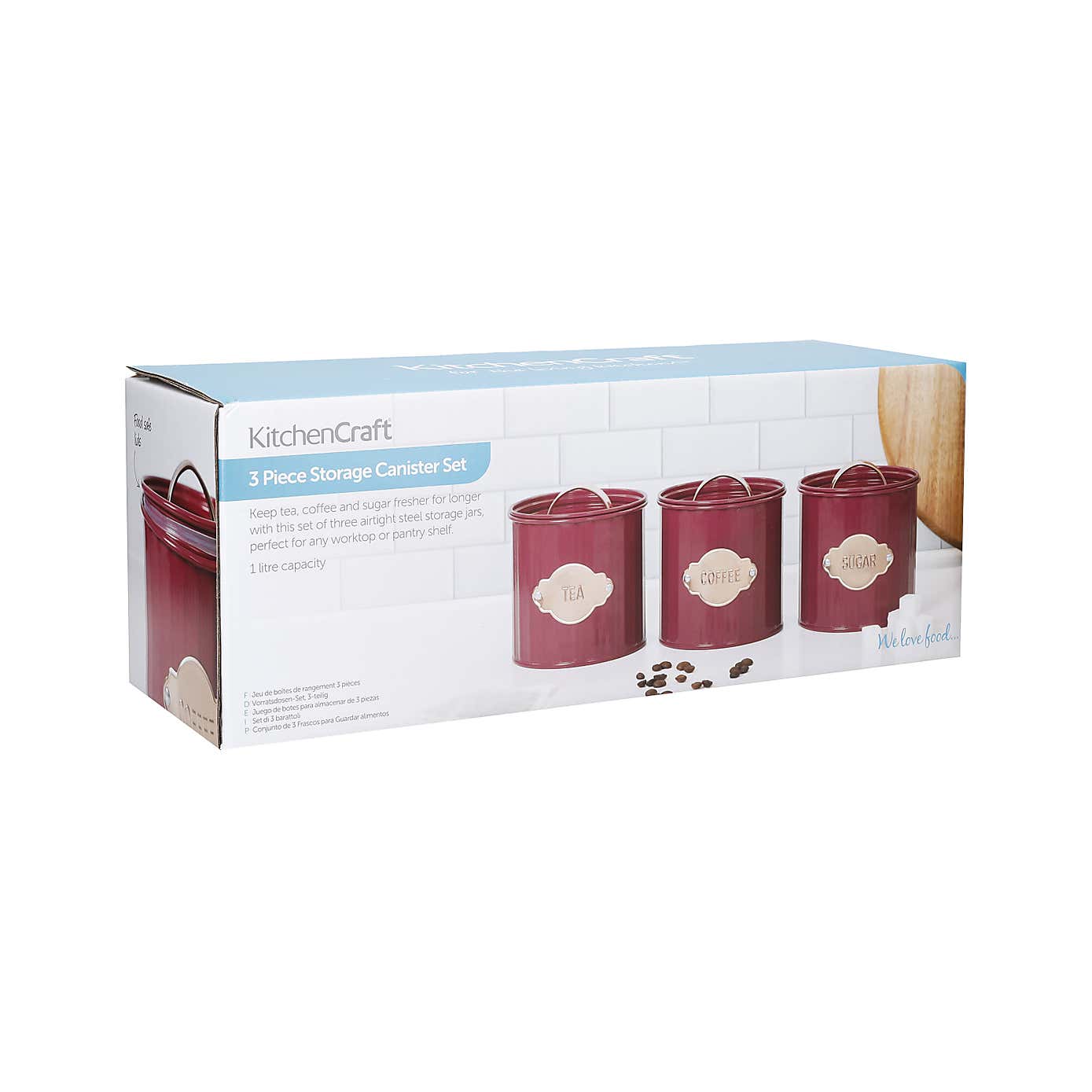 Set of 3 Airtight Canisters Burgundy