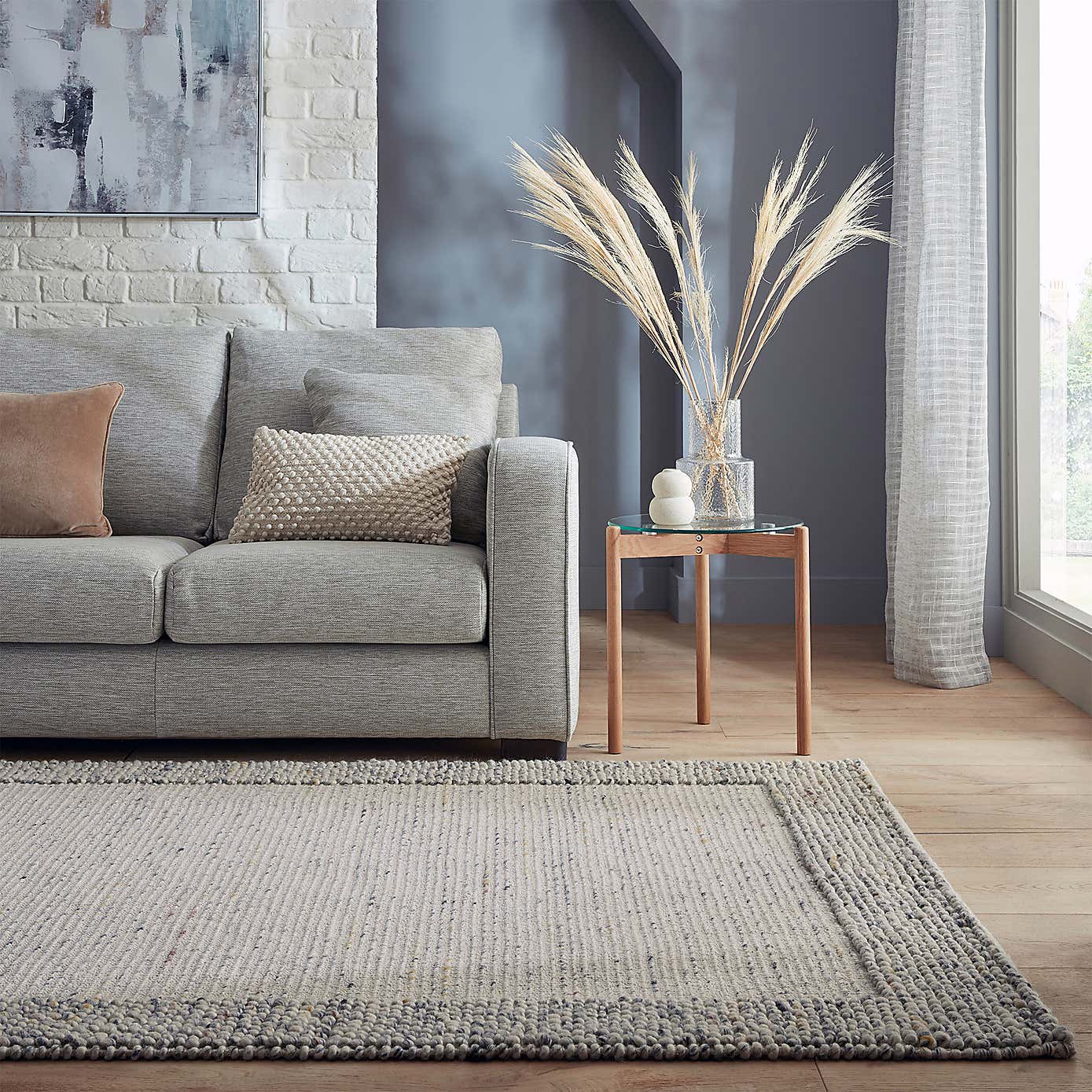 Pebble Wool Border Square Rug