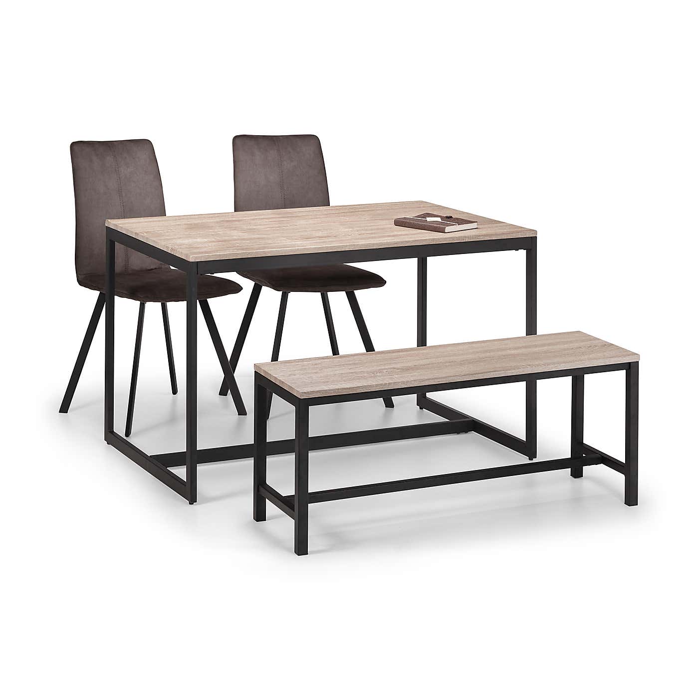 Tribeca 4 Seater Rectangular Dining Table with 2 Chairs and Bench, Black