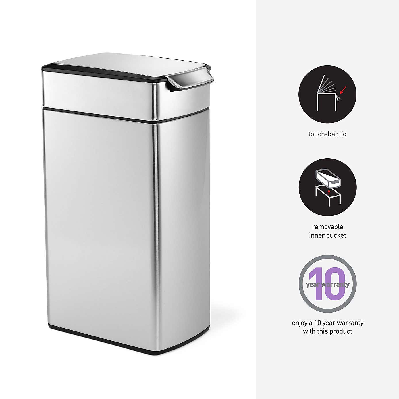 Simple Human 40 Litre Slim touch Stainless Steel Bin