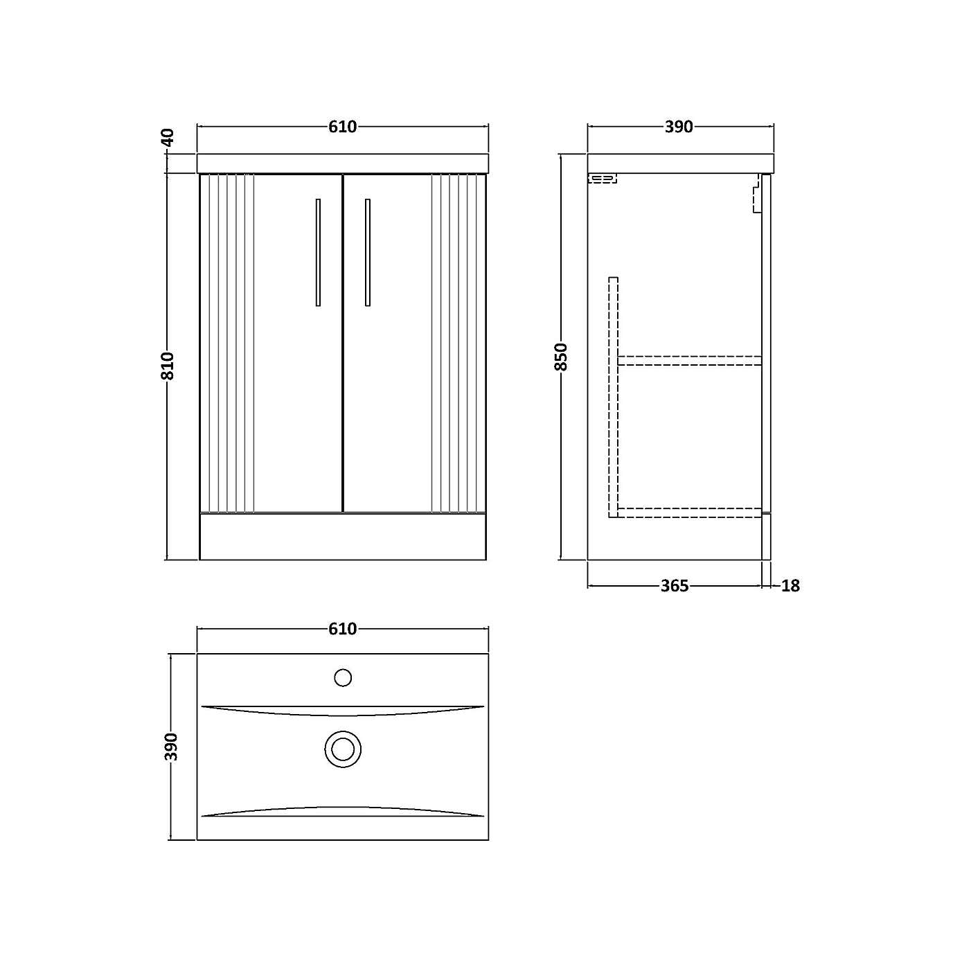 Deco Floor Standing 2 Door Vanity Unit with Basin