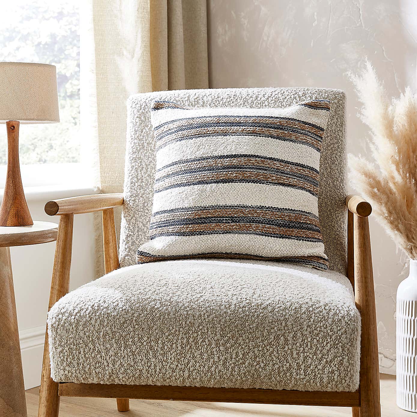 Woven Stripe Ivory Square Cushion