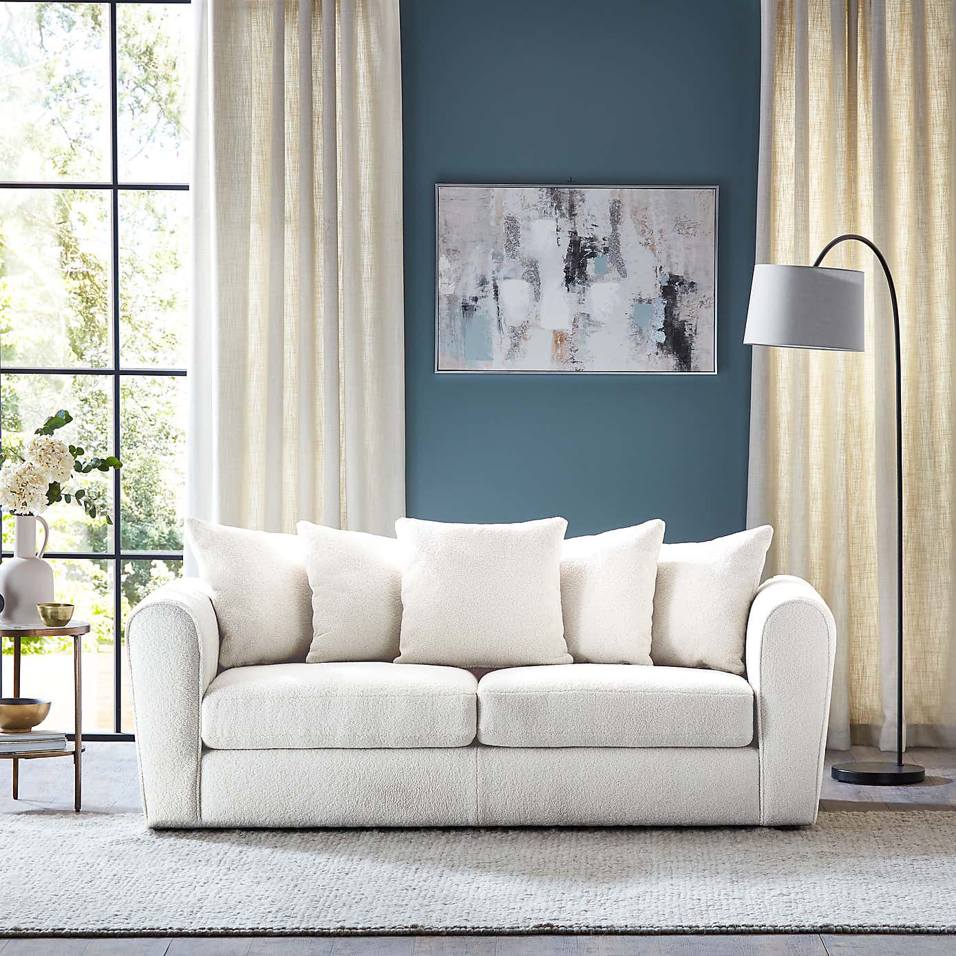 Blake II Cosy Sherpa Quilted Arm 3 Seater Sofa Ivory