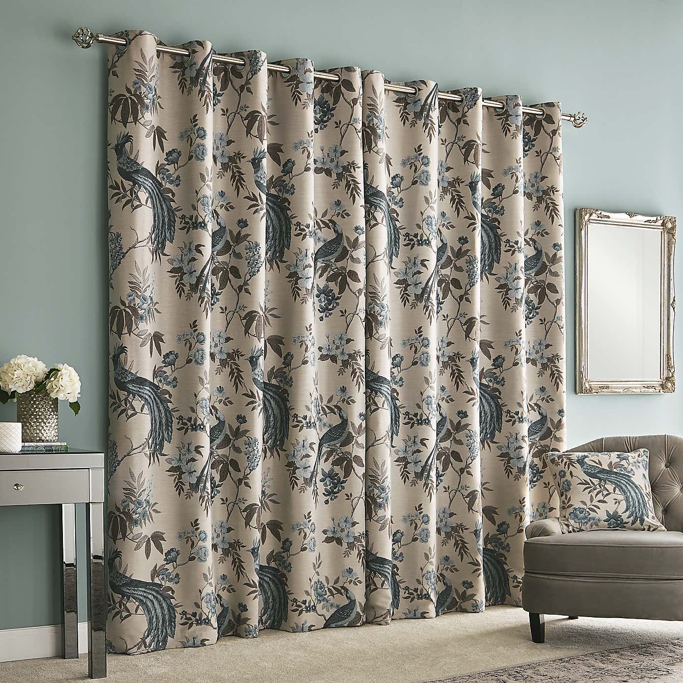 Palace Birds Jacquard Duck Egg Eyelet Curtains