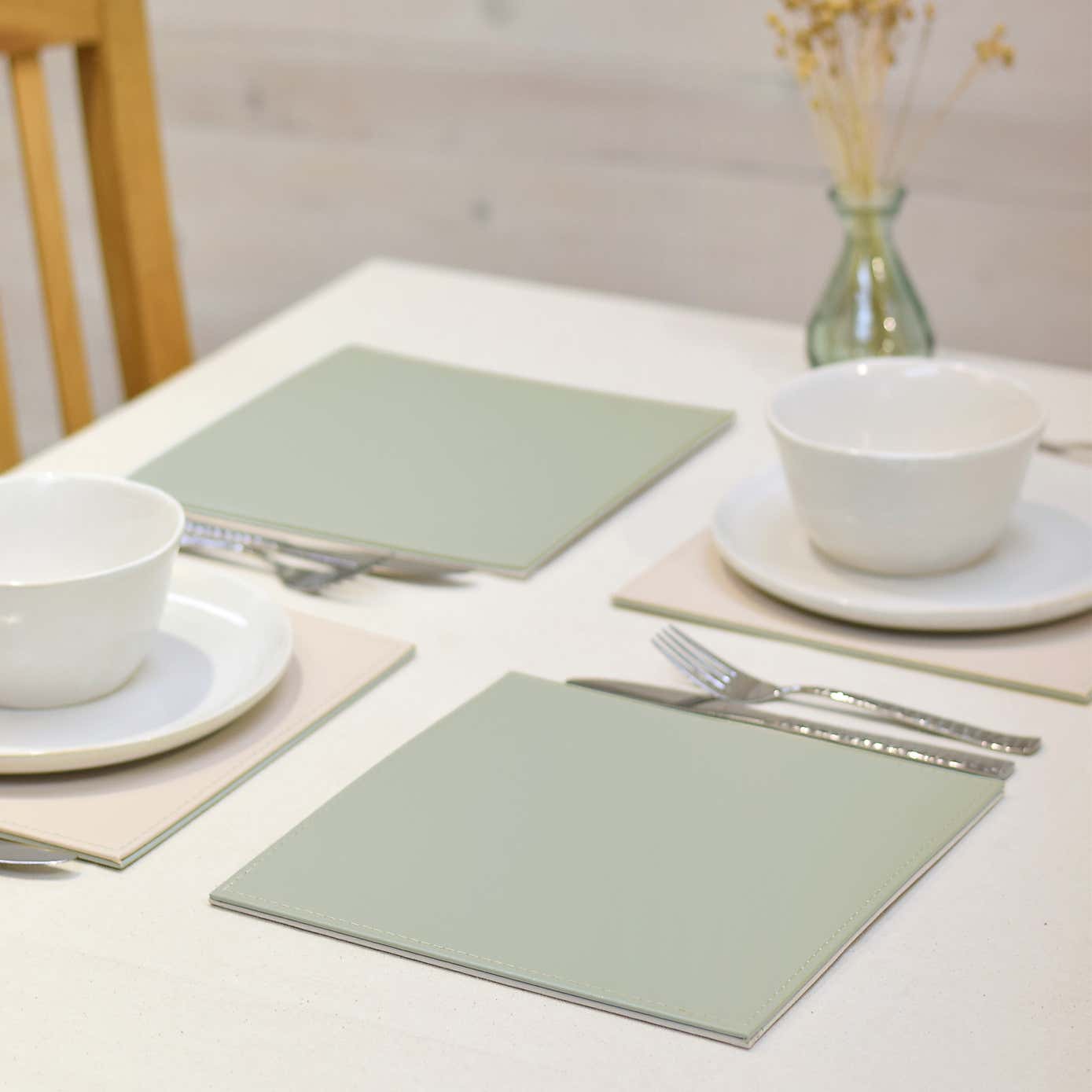 Pack of 4 Reversible Sage Faux Leather Placemats