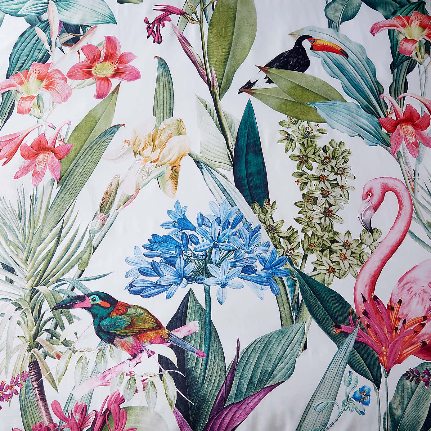 Tropical Garden White 100% Cotton Duvet Cover and Pillowcase Set