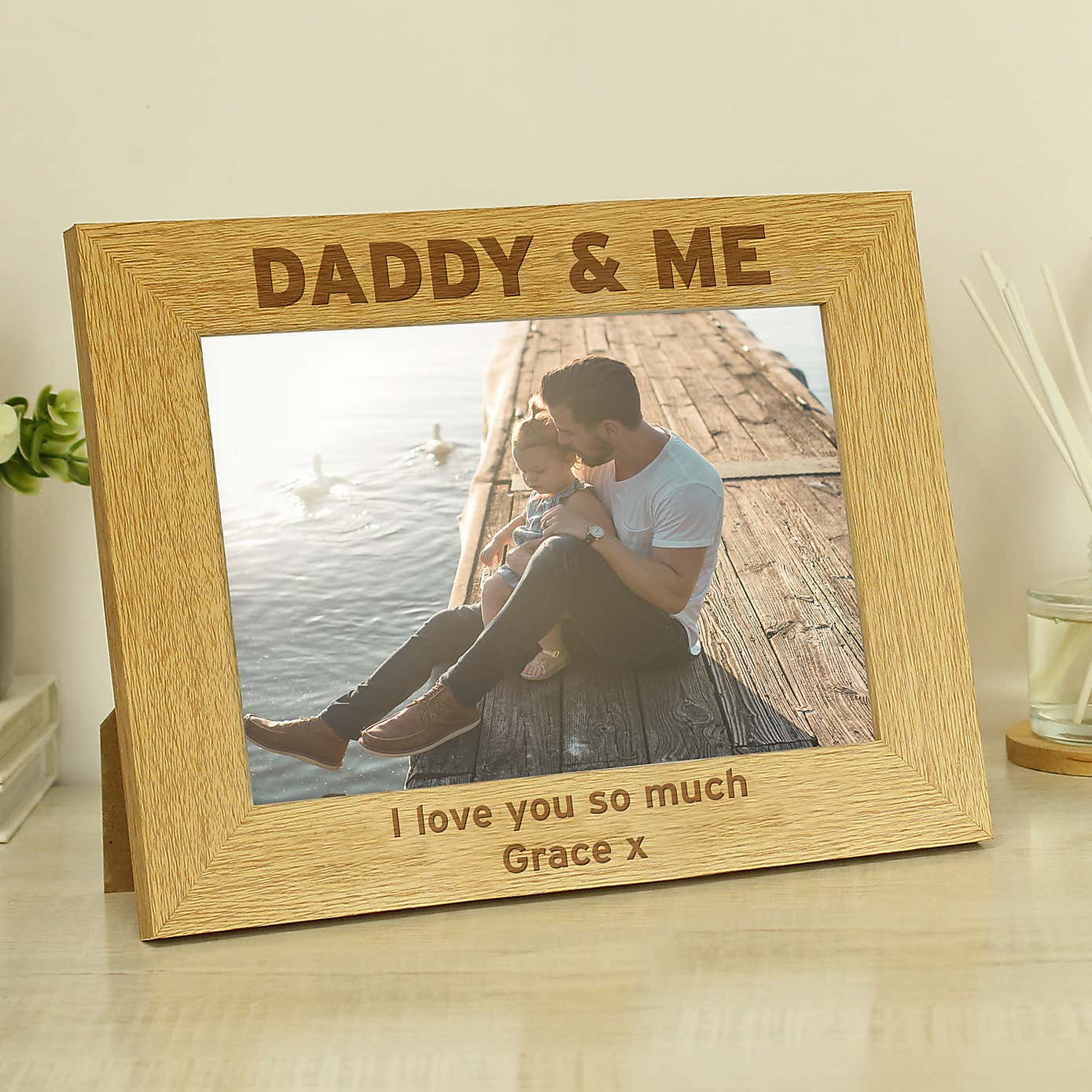 Personalised Daddy and Me Light Wood Landscape Photo Frame