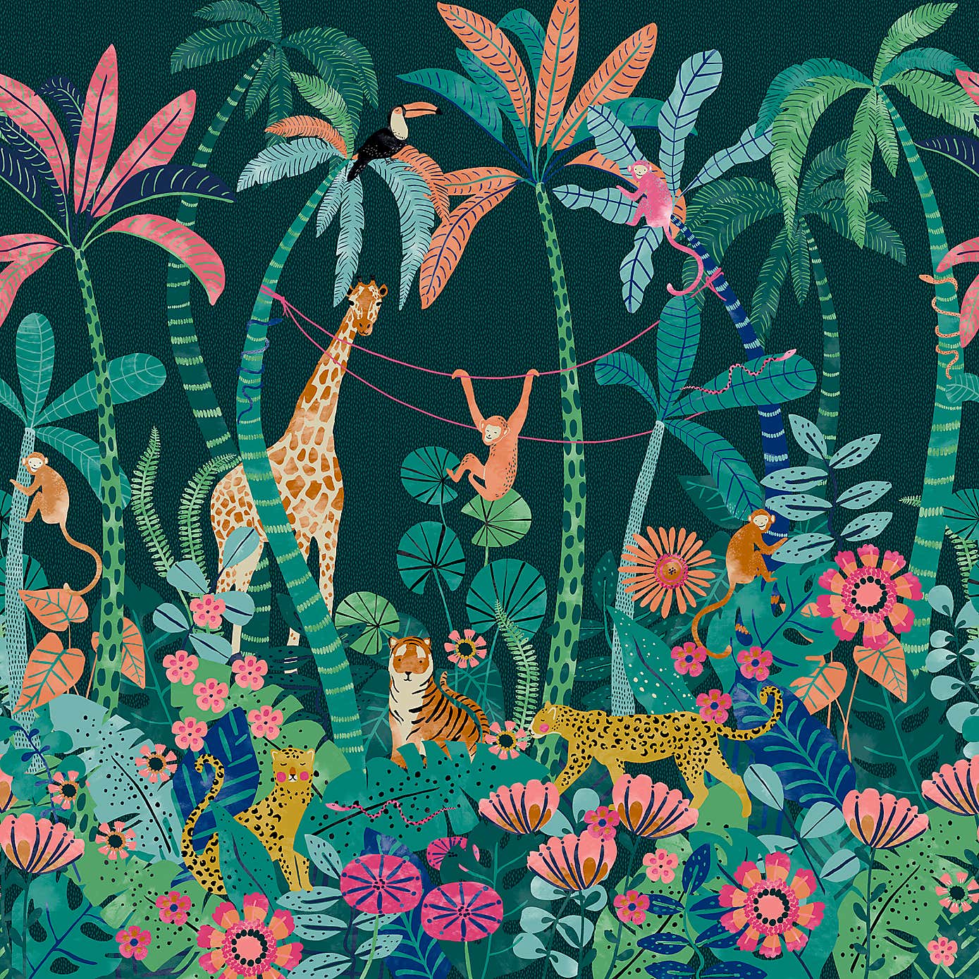 Equatorial Jungle Green Mural
