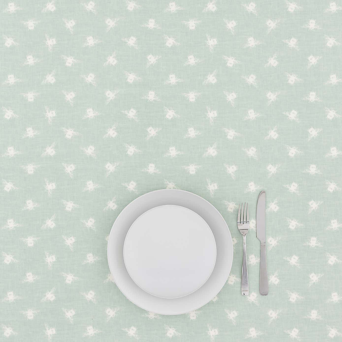 By the Metre Bees Duck Egg PVC