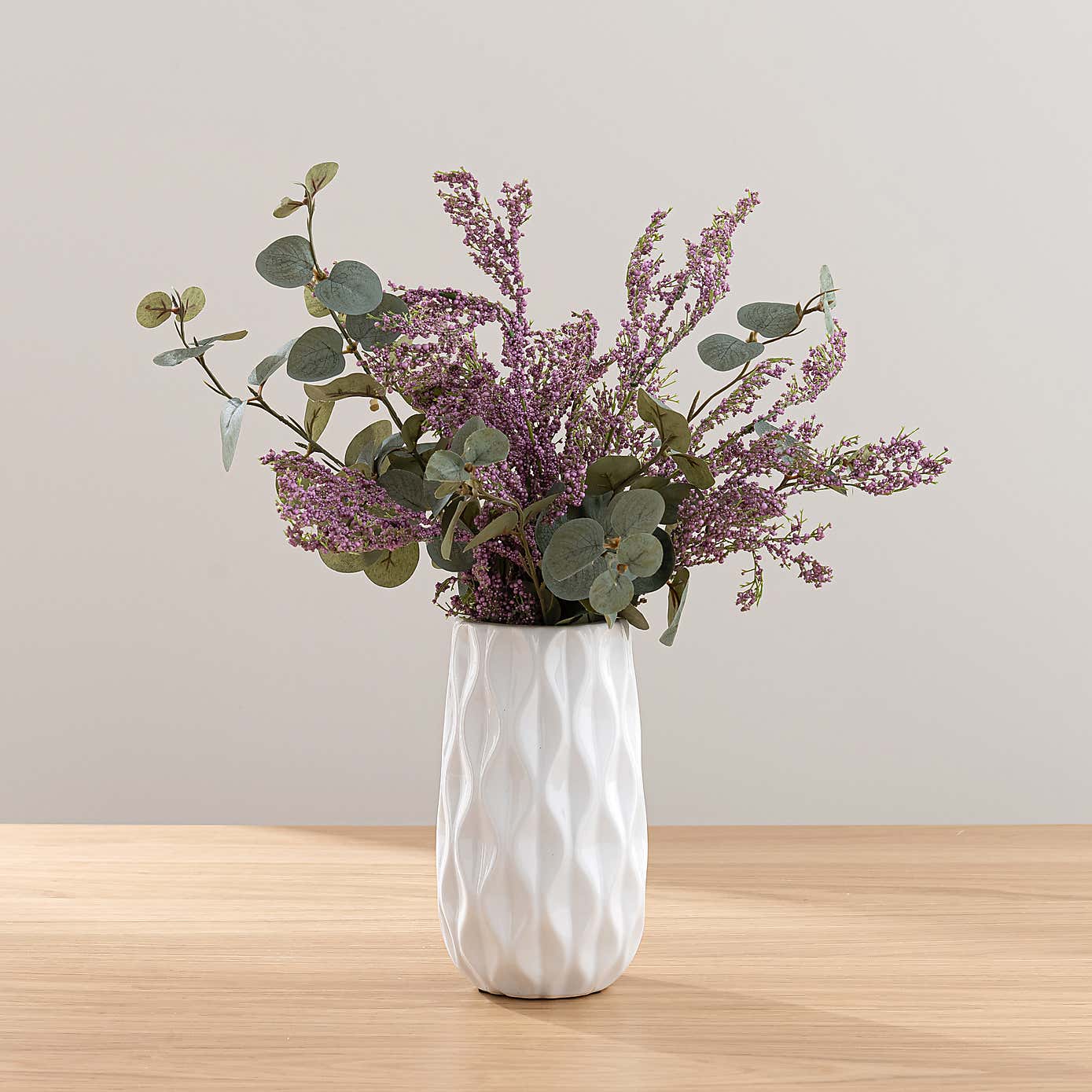 Artificial Berry & Eucalyptus Bouquet in Ceramic Vase with Sea Salt Candle