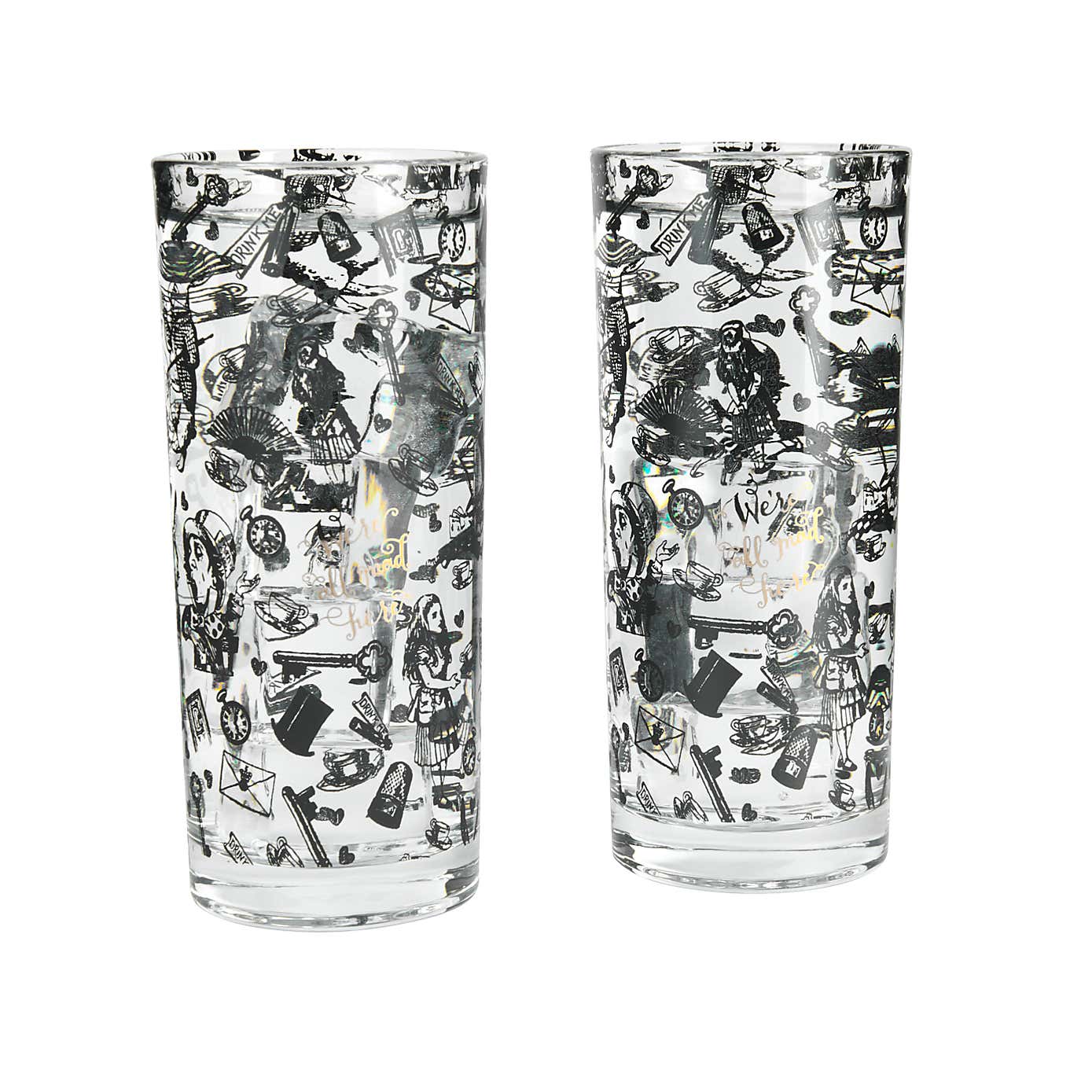 Alice in Wonderland Set of 2 High Ball Glasses