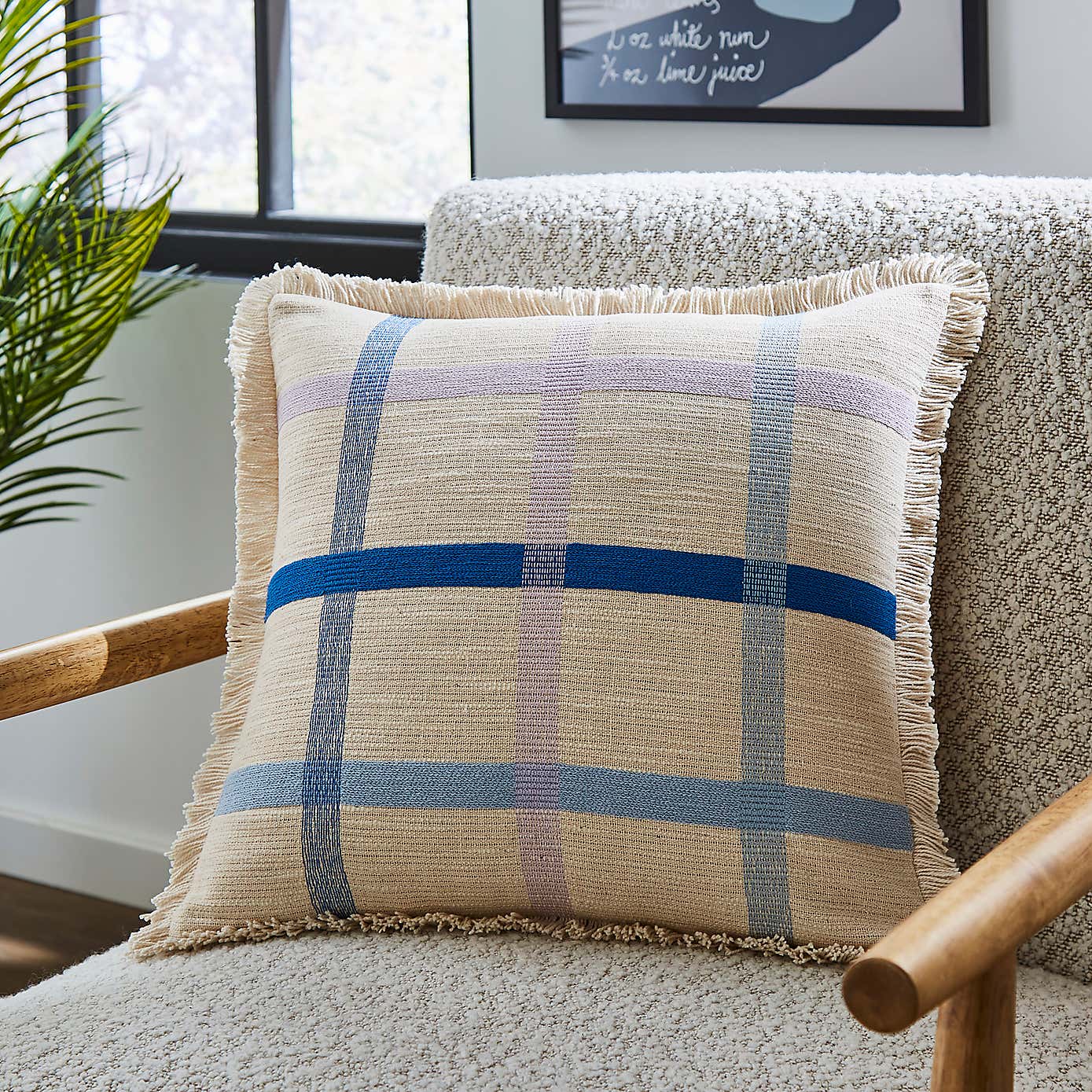 Woven Check Cotton Square Cushion