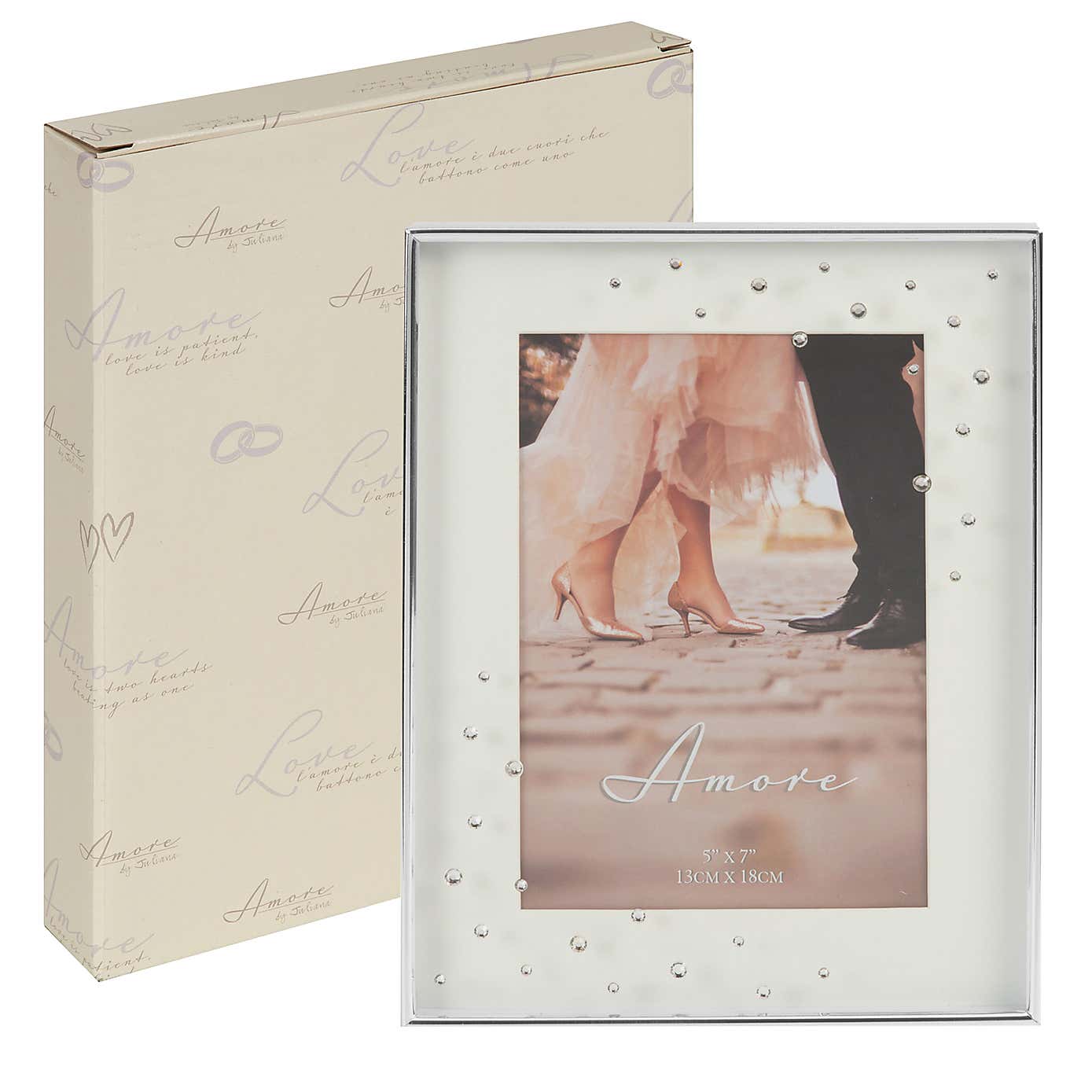 Amore Silver Plated Box Photo Frame with Crystals