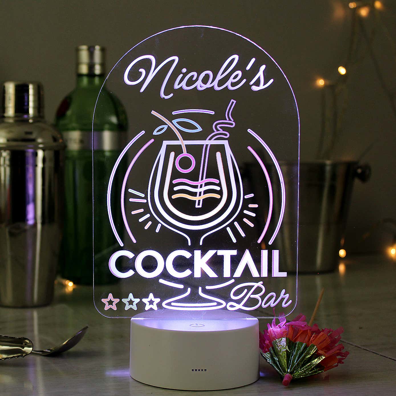 Personalised Cocktail Colour Changing Night LED Light