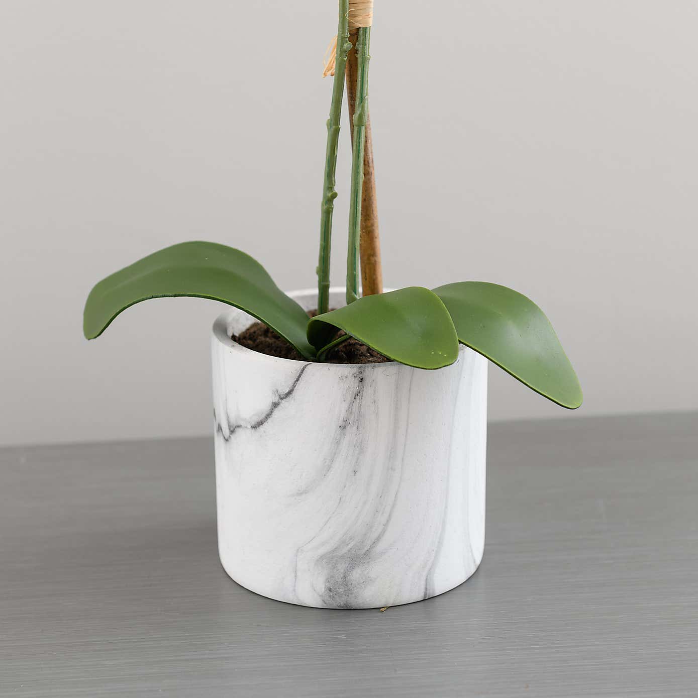 Artificial Cream Orchid in Marble Plant Pot