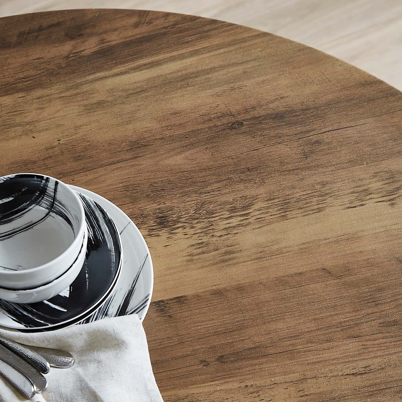 Ezra Round 4 Seater Dining Table, Rustic Wood Effect