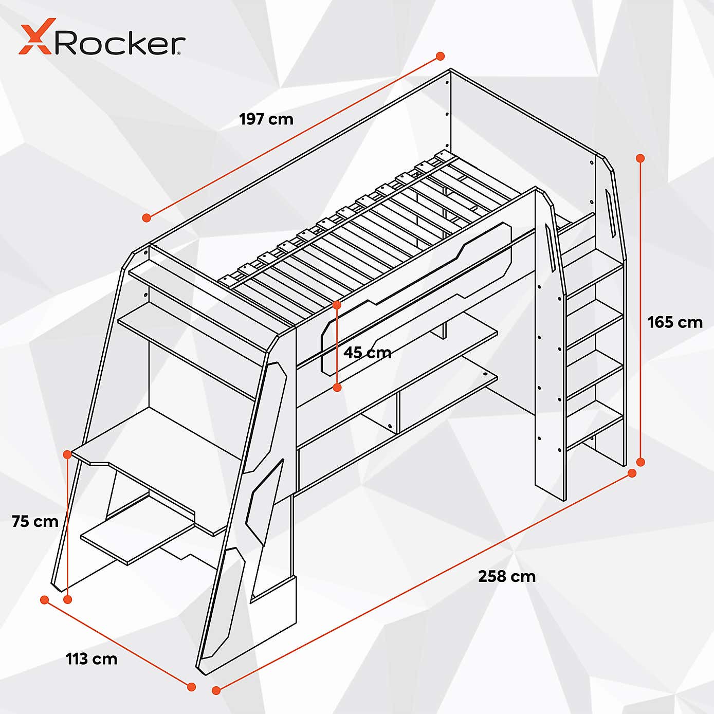 X Rocker Garrison High Sleeper Gaming Bed with Desk