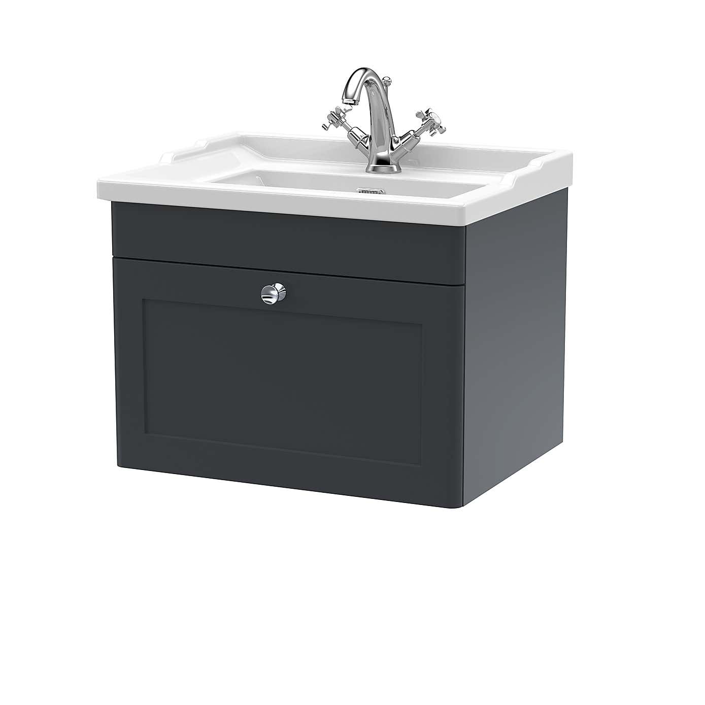 Classique Wall Mounted 1 Drawer Vanity Unit with Ceramic Basin