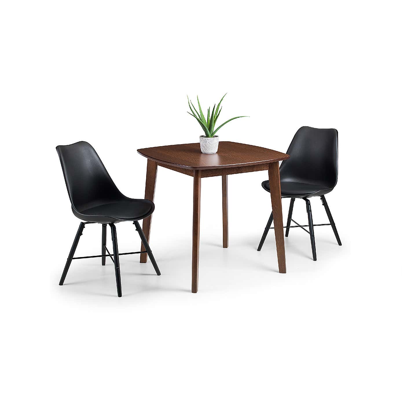 Lennox Square Dining Table with 2 Kari Black Chairs