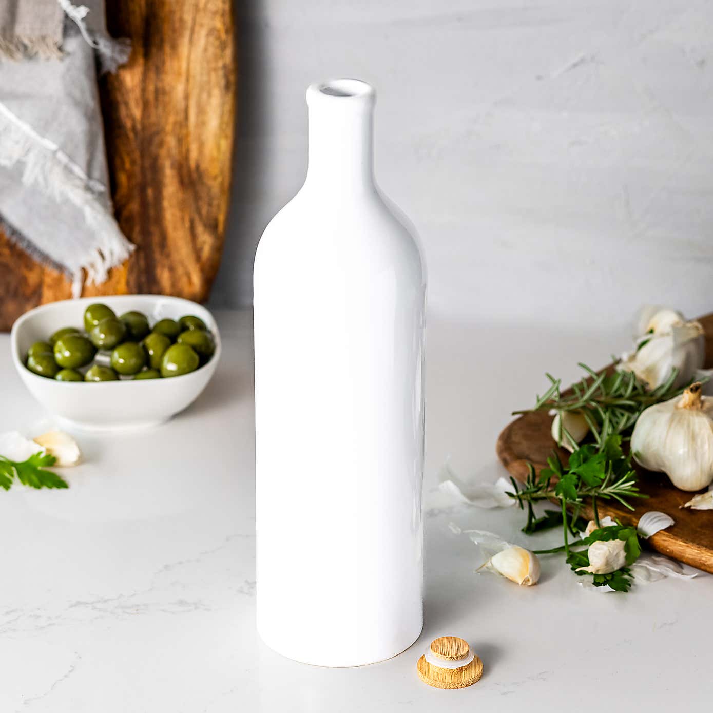 World Foods White Ceramic 900ml Oil Bottle