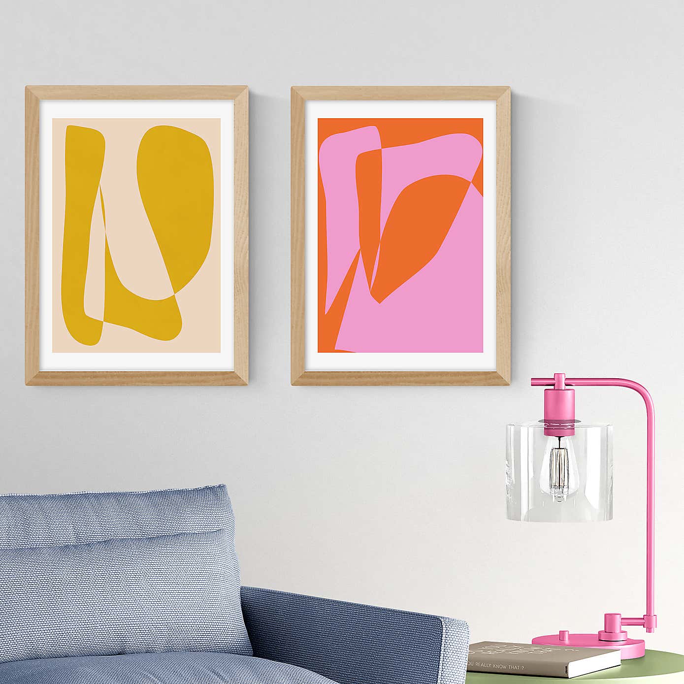 East End Prints Set of 2 Yellow and Pink Abstract by Apricot and Birch Prints