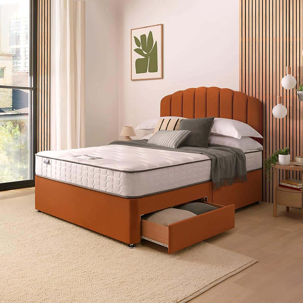 Silentnight 2 Drawer Divan Bed With Velvet Merlin Headboard