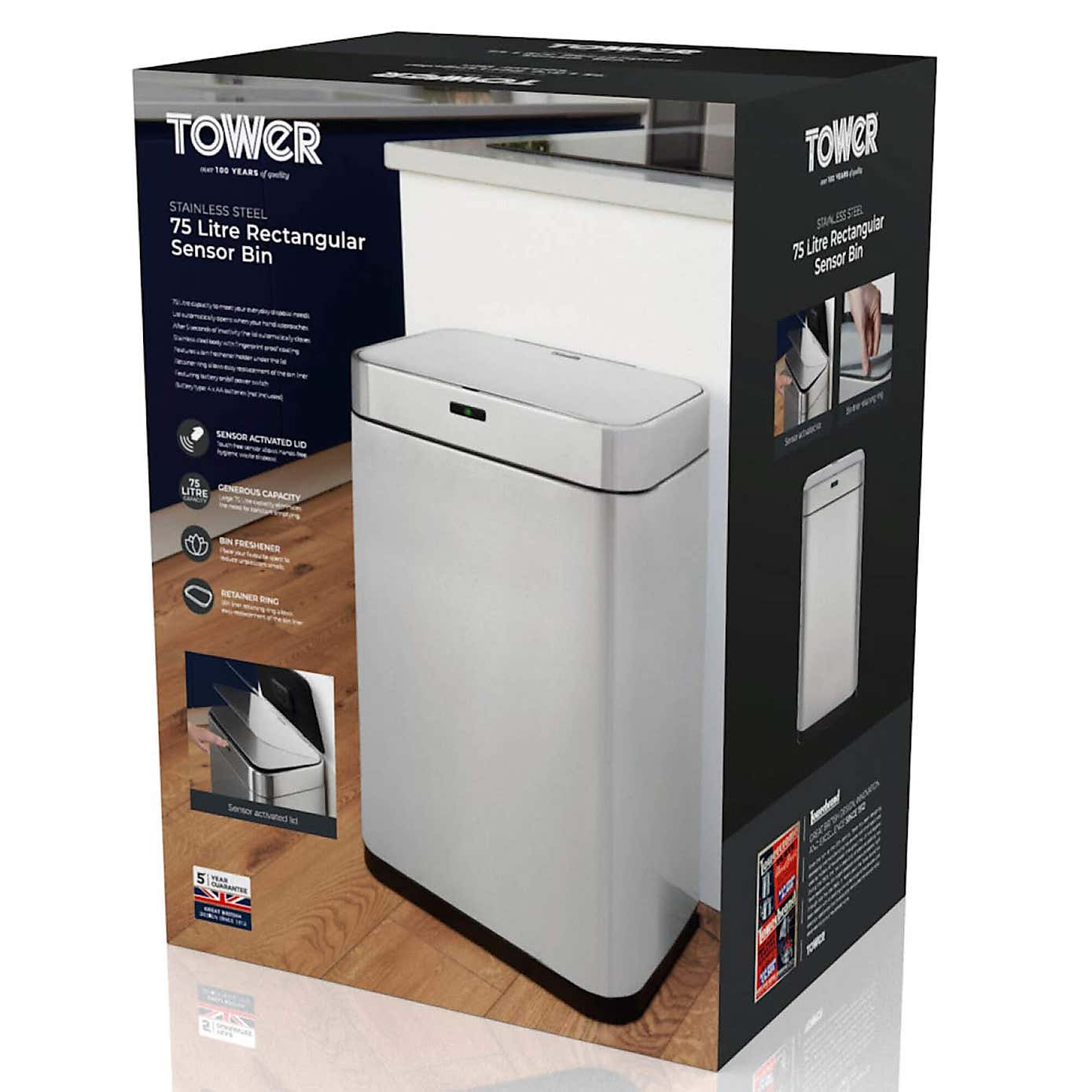 Tower 75L Rectangular Sensor Bin